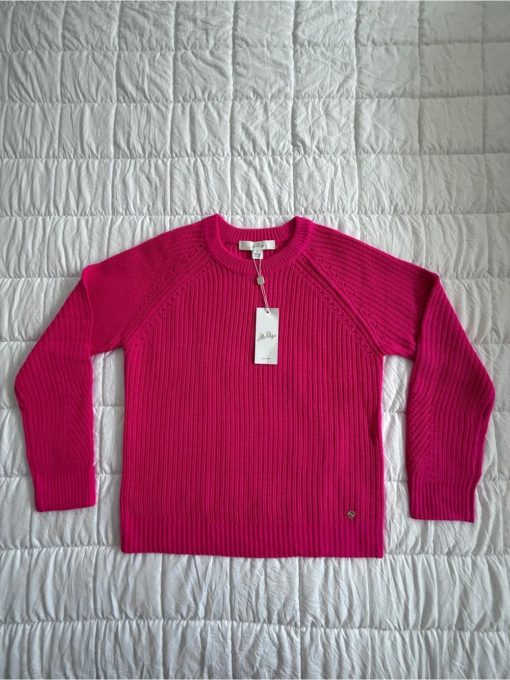 {Lilly Pulitzer} Bright Pink Ribbed Knit Crewneck Sweater | S